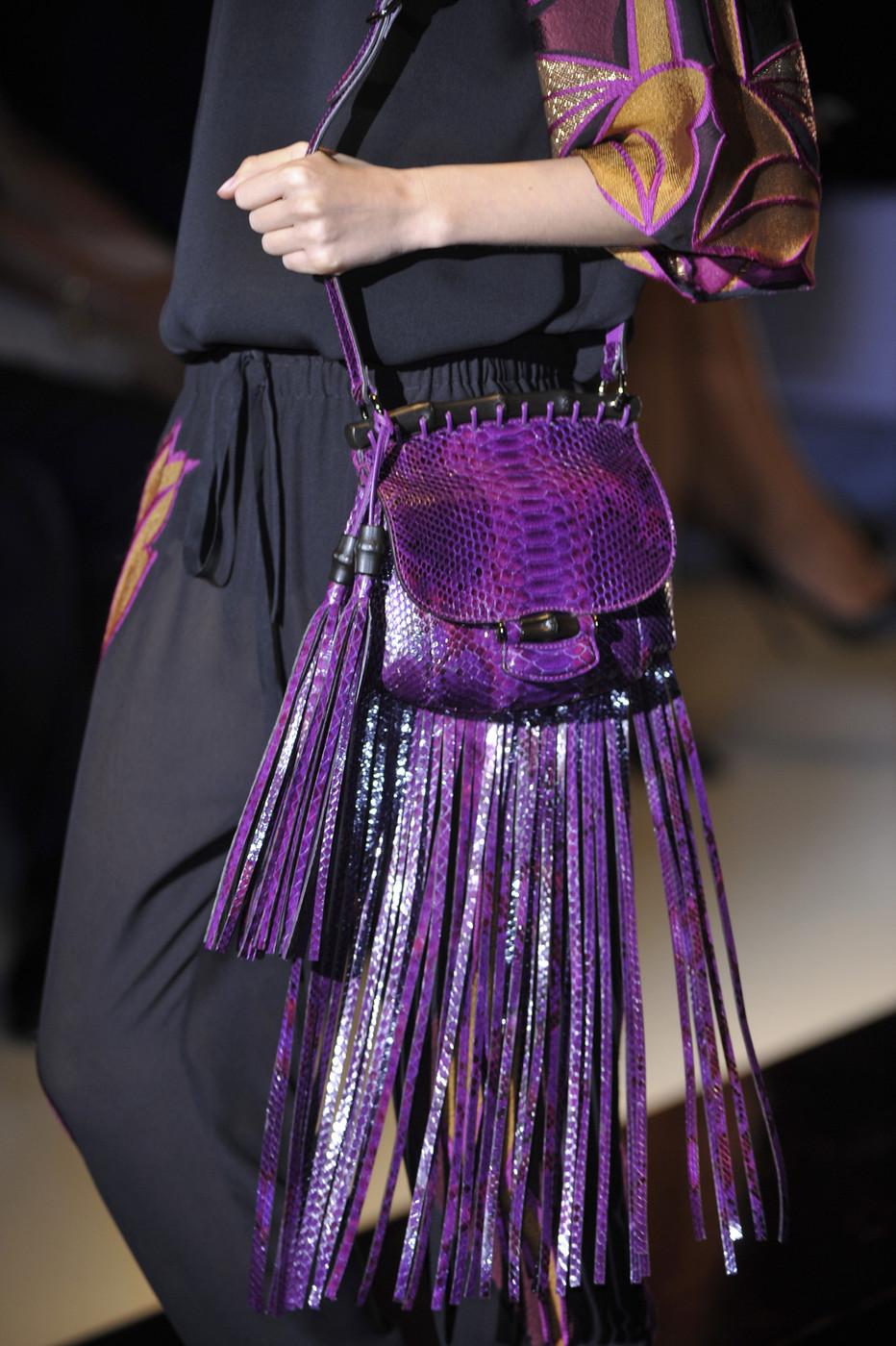 New Gucci Nouveau Python Fringe Bamboo Runway Bag in Plum $3100 10
