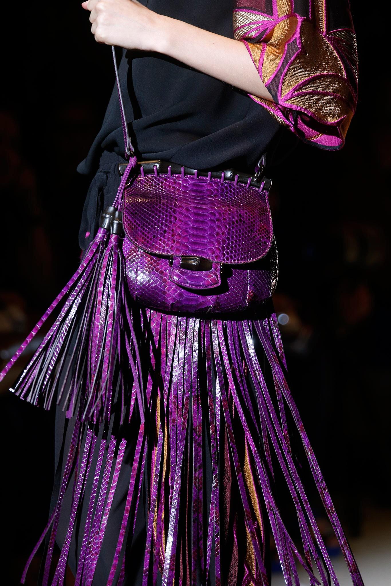 New Gucci Nouveau Python Fringe Bamboo Runway Bag in Plum $3100 2