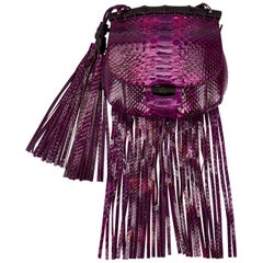 New Gucci Nouveau Python Fringe Bamboo Runway Bag in Plum $3100