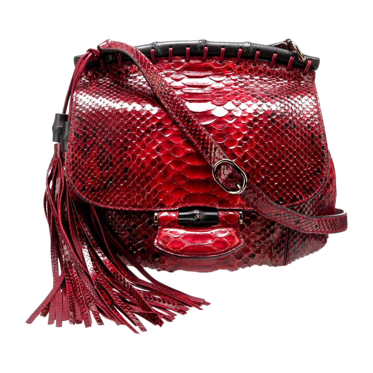 New Gucci Nouveau Python Fringe Bamboo Runway Bag in Red $3100 For Sale 8