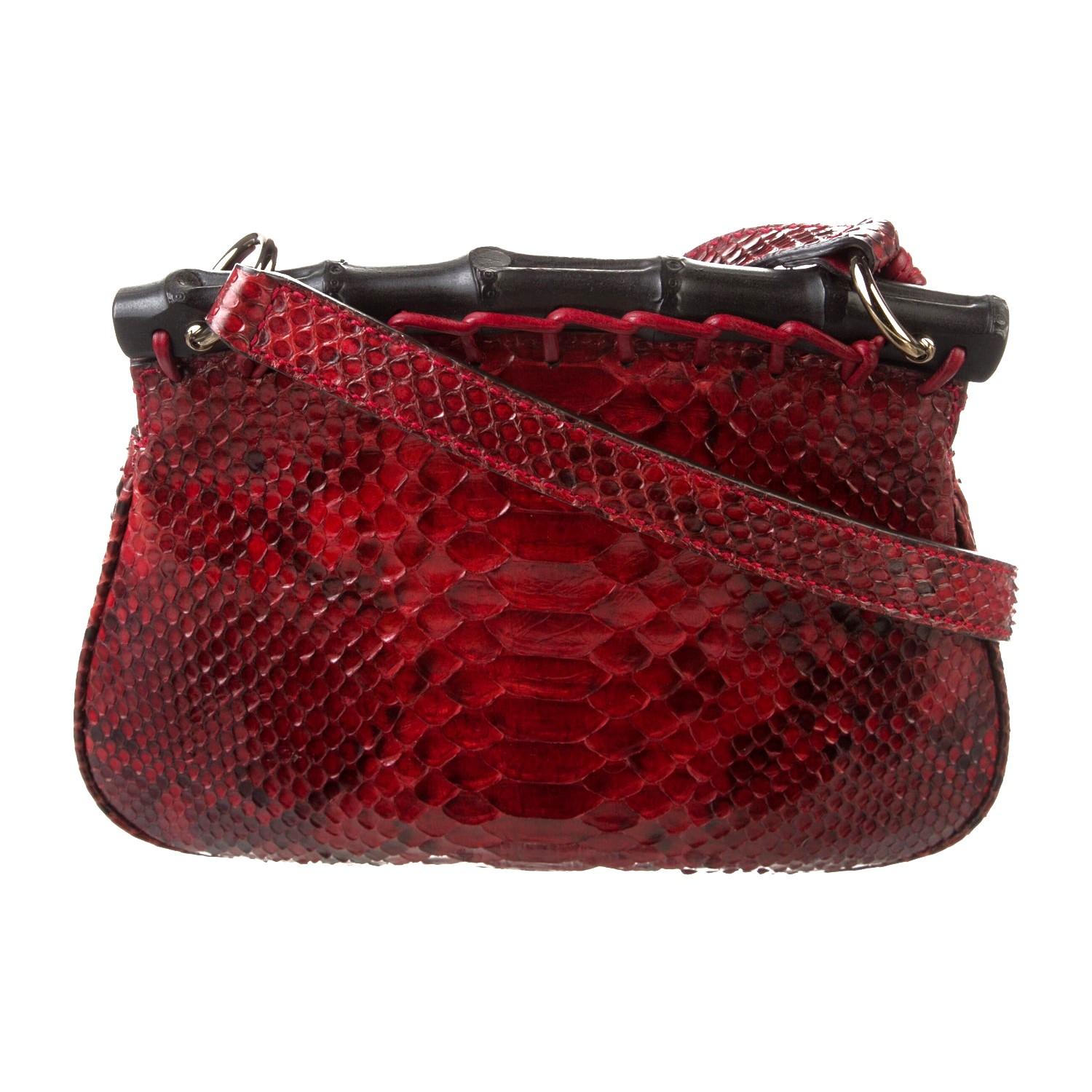 New Gucci Nouveau Python Fringe Bamboo Runway Bag in Red $3100 For Sale 11