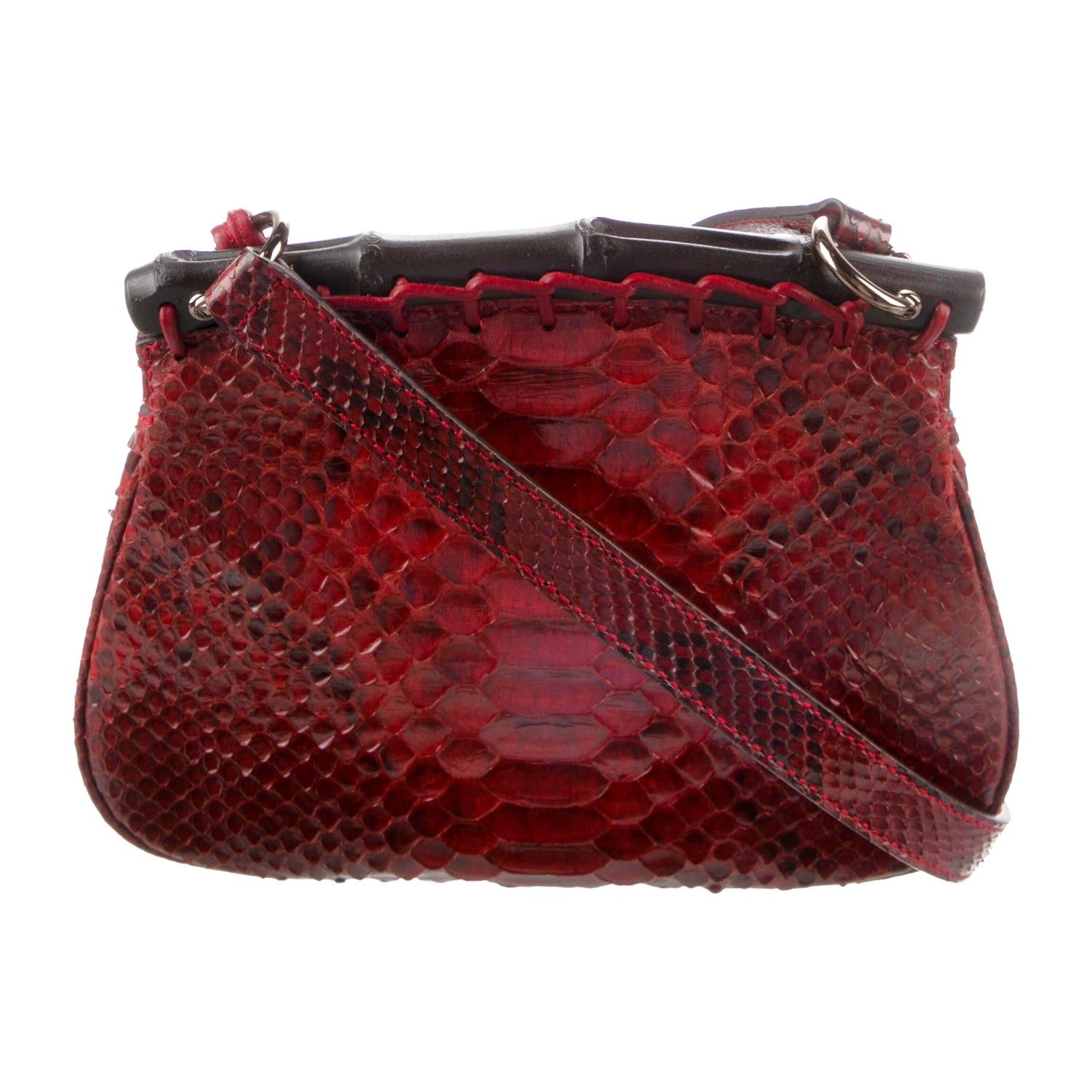 New Gucci Nouveau Python Fringe Bamboo Runway Bag in Red $3100 For Sale 2