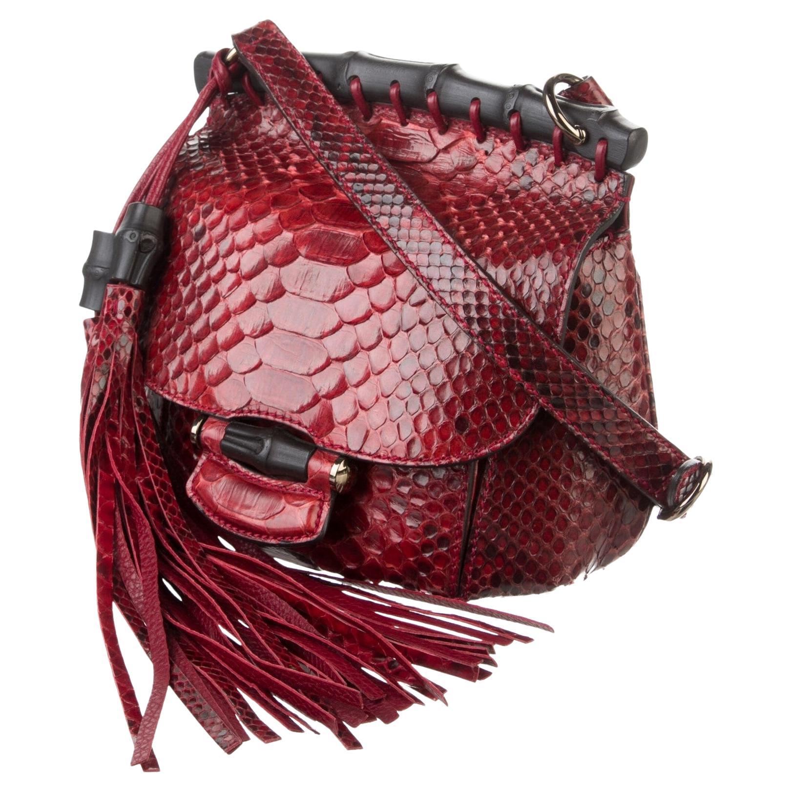 celine phantom bag camel New Gucci Nouveau Python Fringe Bamboo Runway Bag in Red $3100