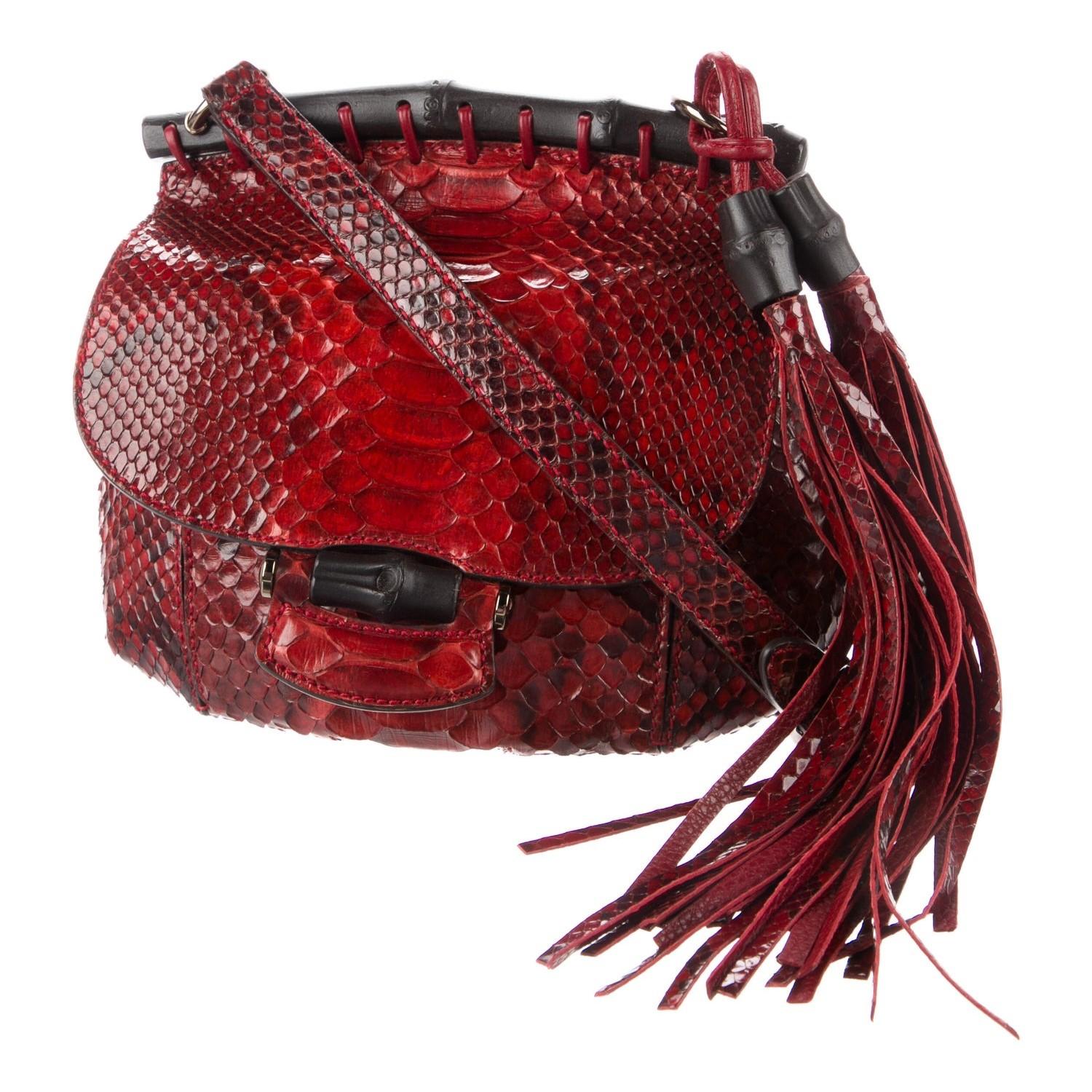 Nuova borsa Gucci Nouveau Python Fringe Bamboo in rosso $3100 Primavera 2014 in vendita 13