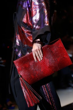 New Gucci Nouveau Python Fringe Bamboo Runway Clutch Bag in Red $3750