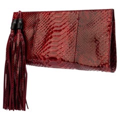 New Gucci Nouveau Python Fringe Bamboo Runway Clutch Bag in Red $3750