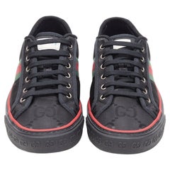 new GUCCI Off The Grid Tennis 1977 black monogram red green web sneaker UK8