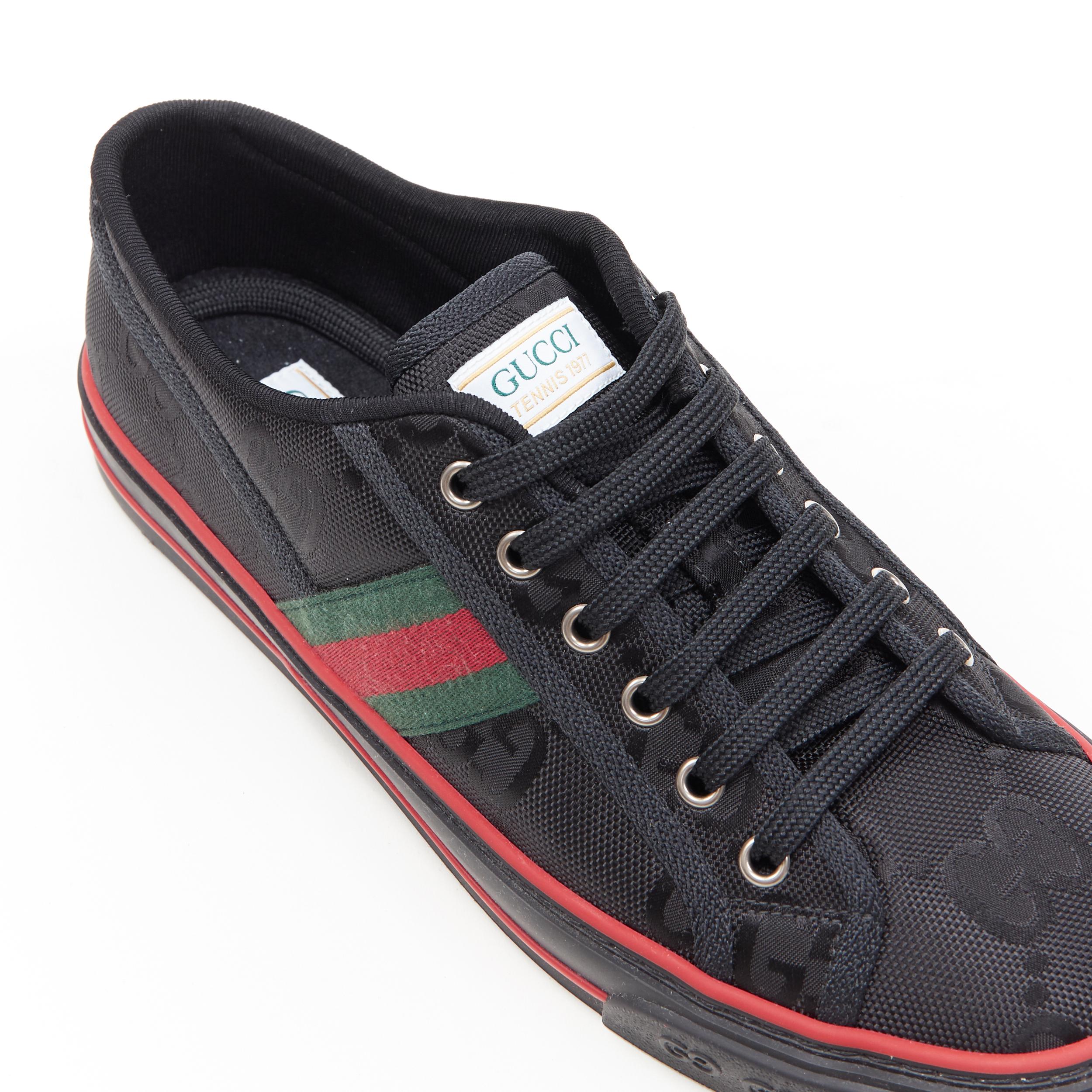 new GUCCI Off The Grid Tennis 1977 black monogram red green web sneaker UK8 In New Condition In Hong Kong, NT