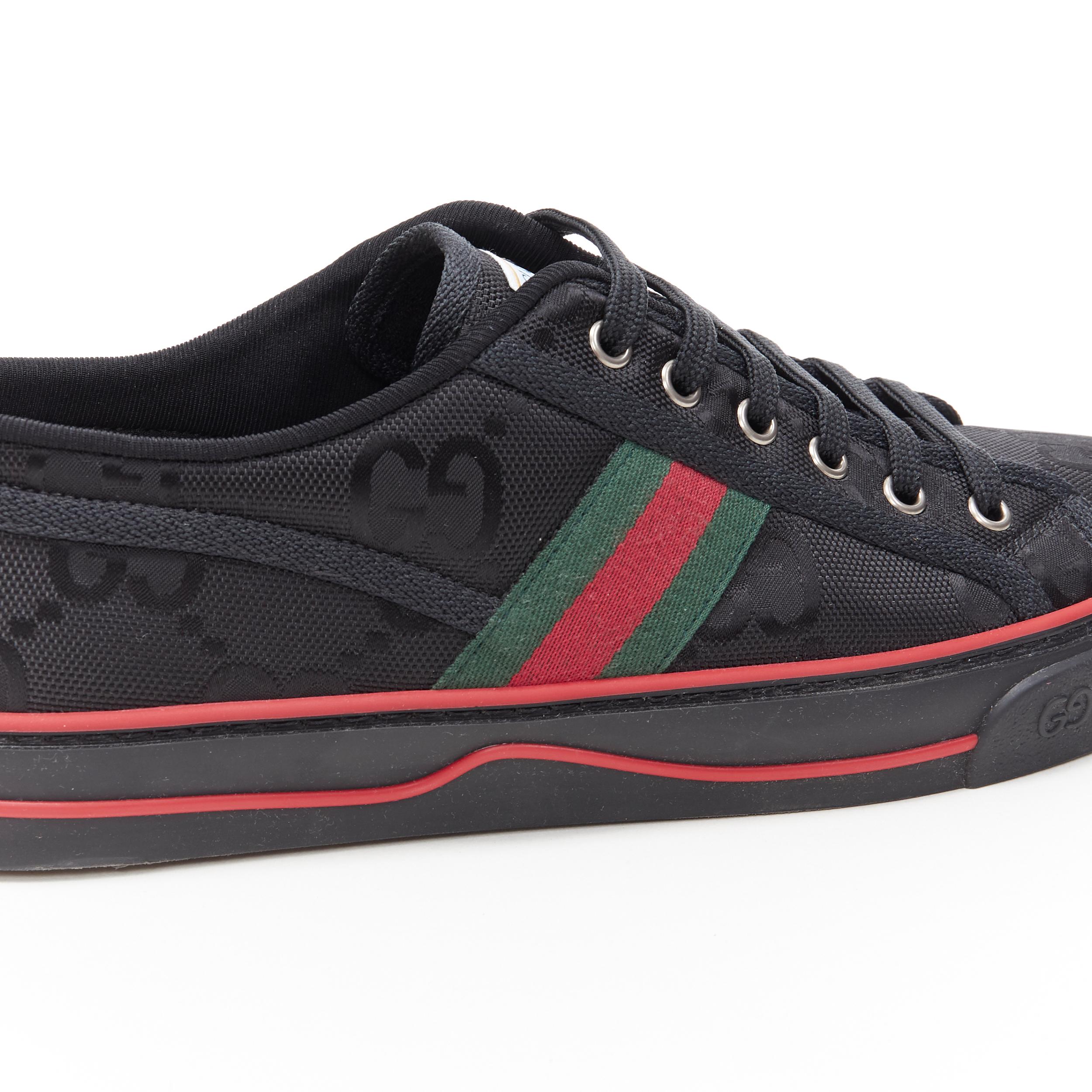 new GUCCI Off The Grid Tennis 1977 black monogram red green web sneaker UK8 1