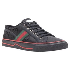 new GUCCI Off The Grid Tennis 1977 black monogram red green web sneaker UK8