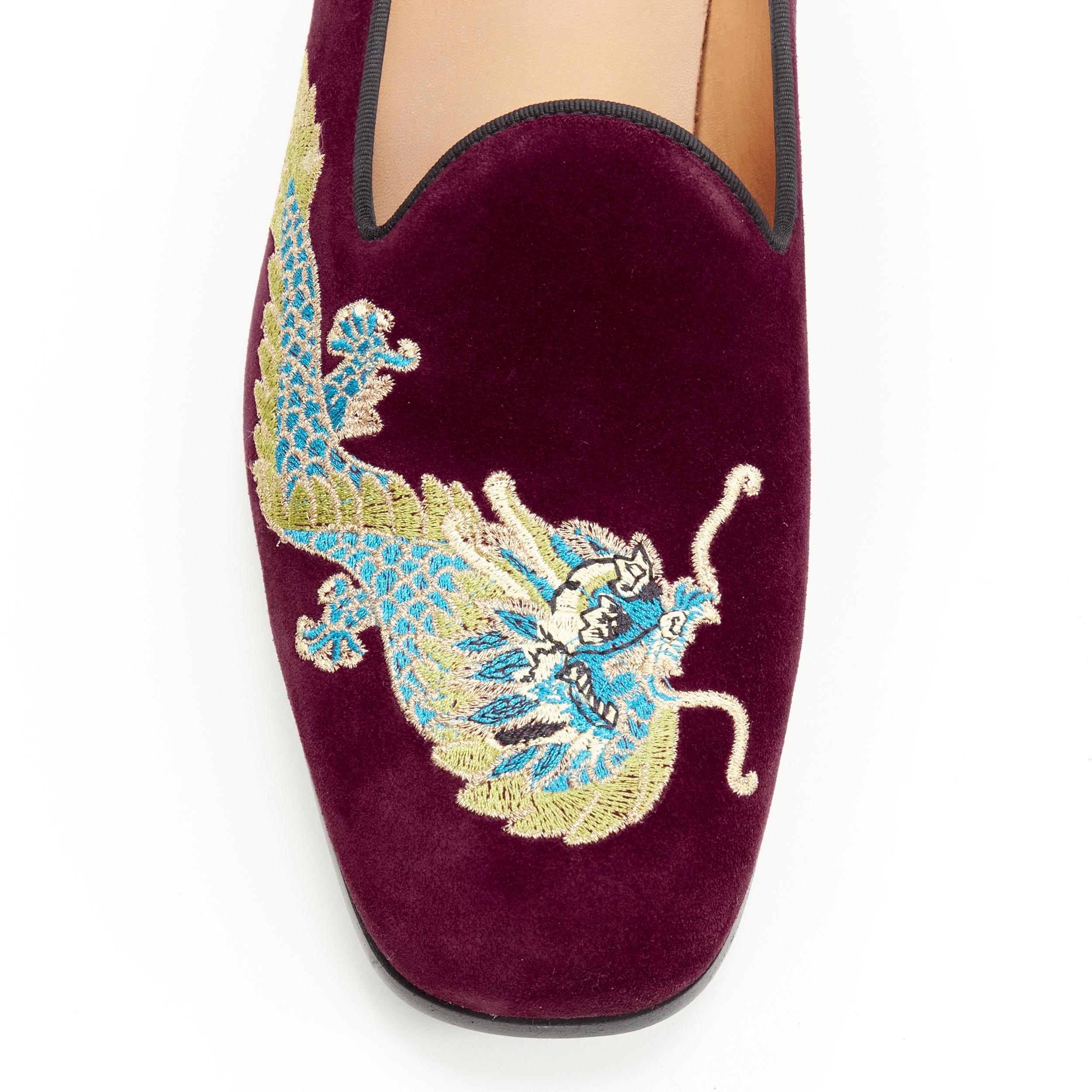 Men's new GUCCI Oriental Dragon embroidered burgundy suede laofer UK7 US8 EU41 For Sale