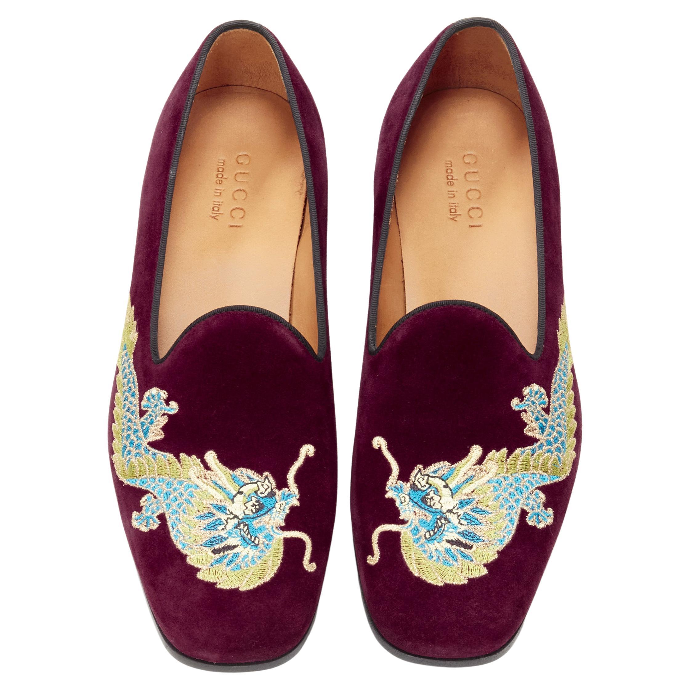 new GUCCI Oriental Dragon embroidered burgundy suede laofer UK7 US8 EU41 For Sale