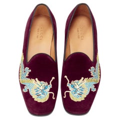 Used new GUCCI Oriental Dragon embroidered burgundy suede laofer UK7 US8 EU41