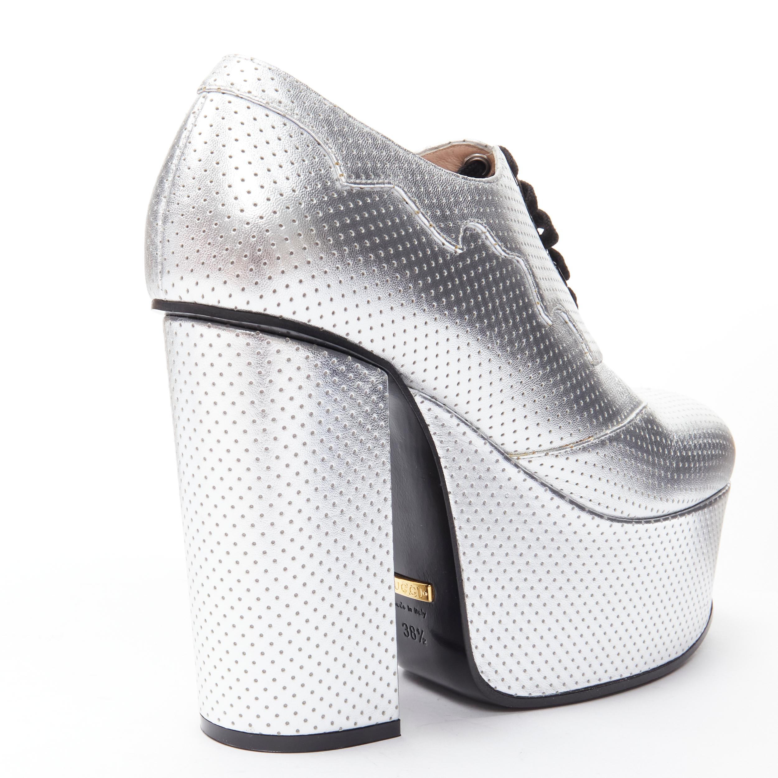 Women's new GUCCI Otis metallic silver chunky platform block heel bootie mule EU37.5 For Sale