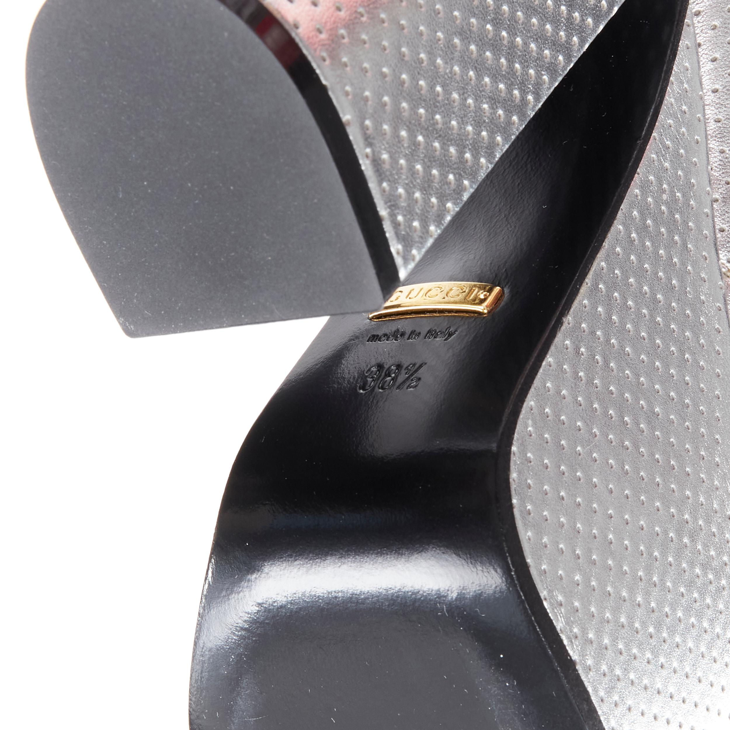 new GUCCI Otis metallic silver chunky platform block heel bootie mule EU38.5 For Sale 4