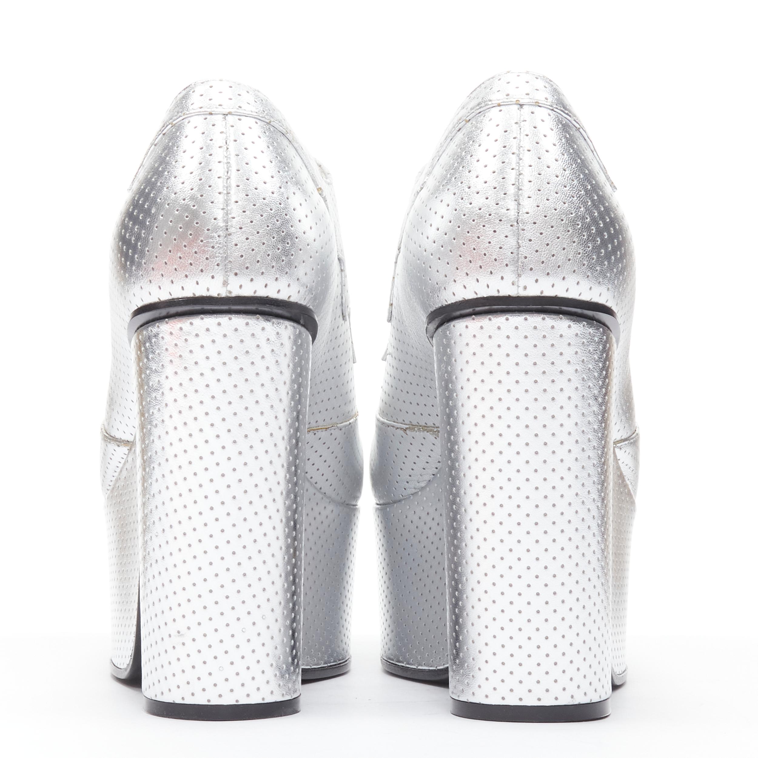 new GUCCI Otis metallic silver chunky platform block heel bootie mule EU38.5 In New Condition In Hong Kong, NT