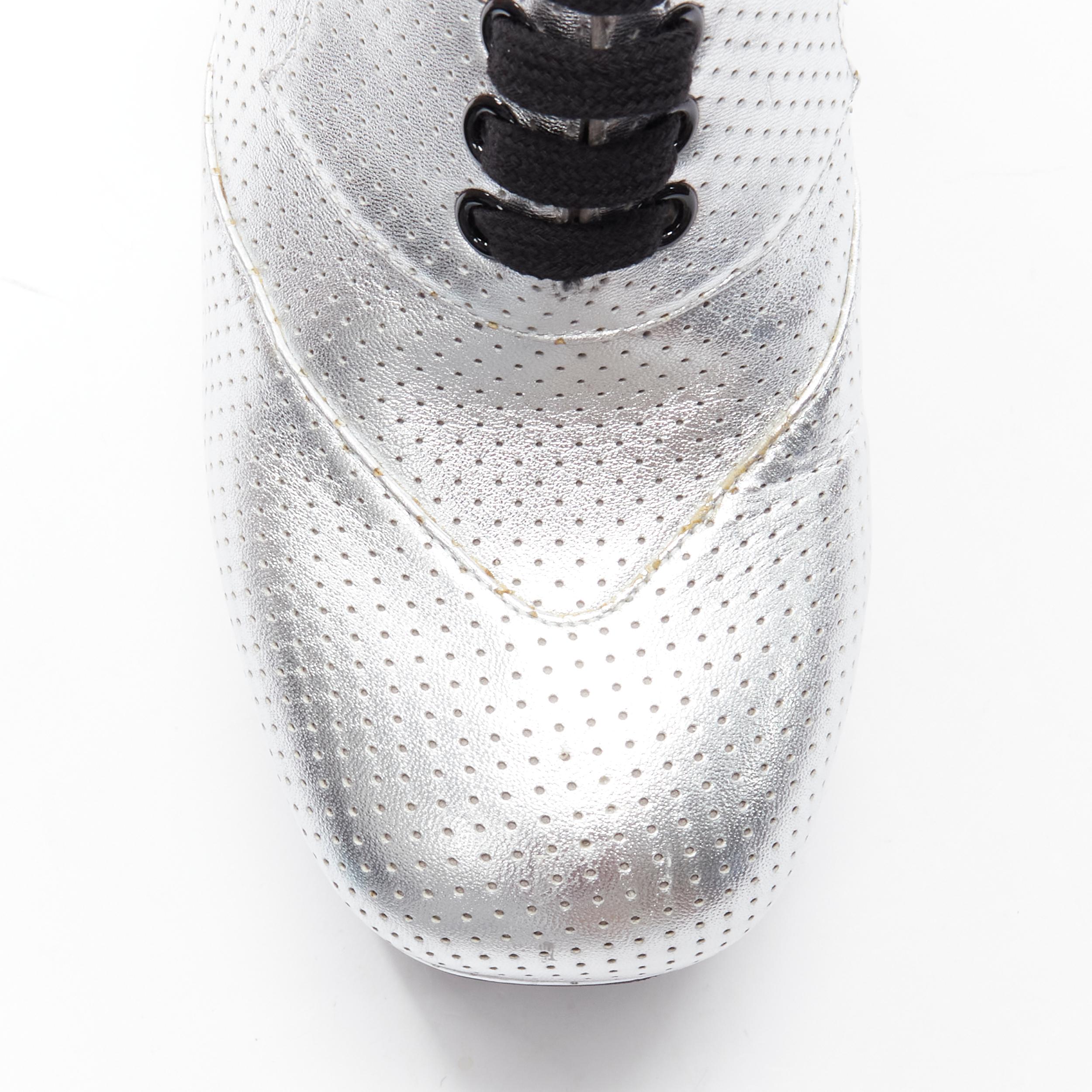Women's new GUCCI Otis metallic silver chunky platform block heel bootie mule EU38.5 For Sale