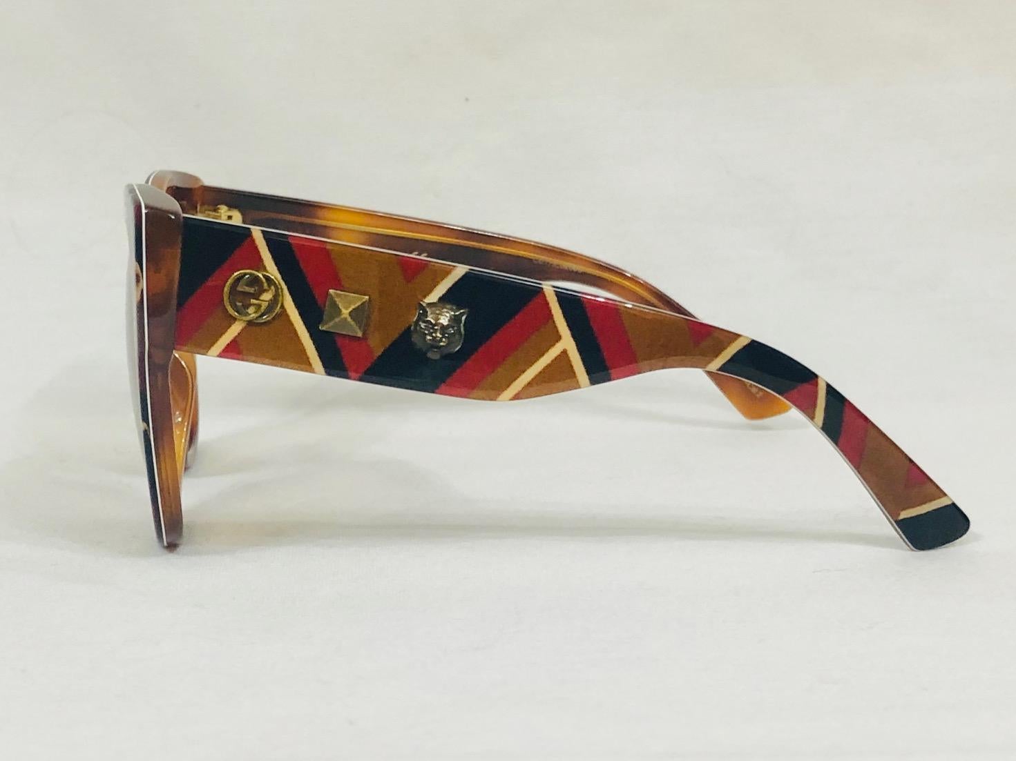 Gucci - Lunettes de soleil surdimensionnées à motif chevron, pour femmes, GG0059S 003 55, état neuf  1