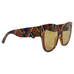 Gucci - Lunettes de soleil surdimensionnées à motif chevron, pour femmes, GG0059S 003 55, état neuf 