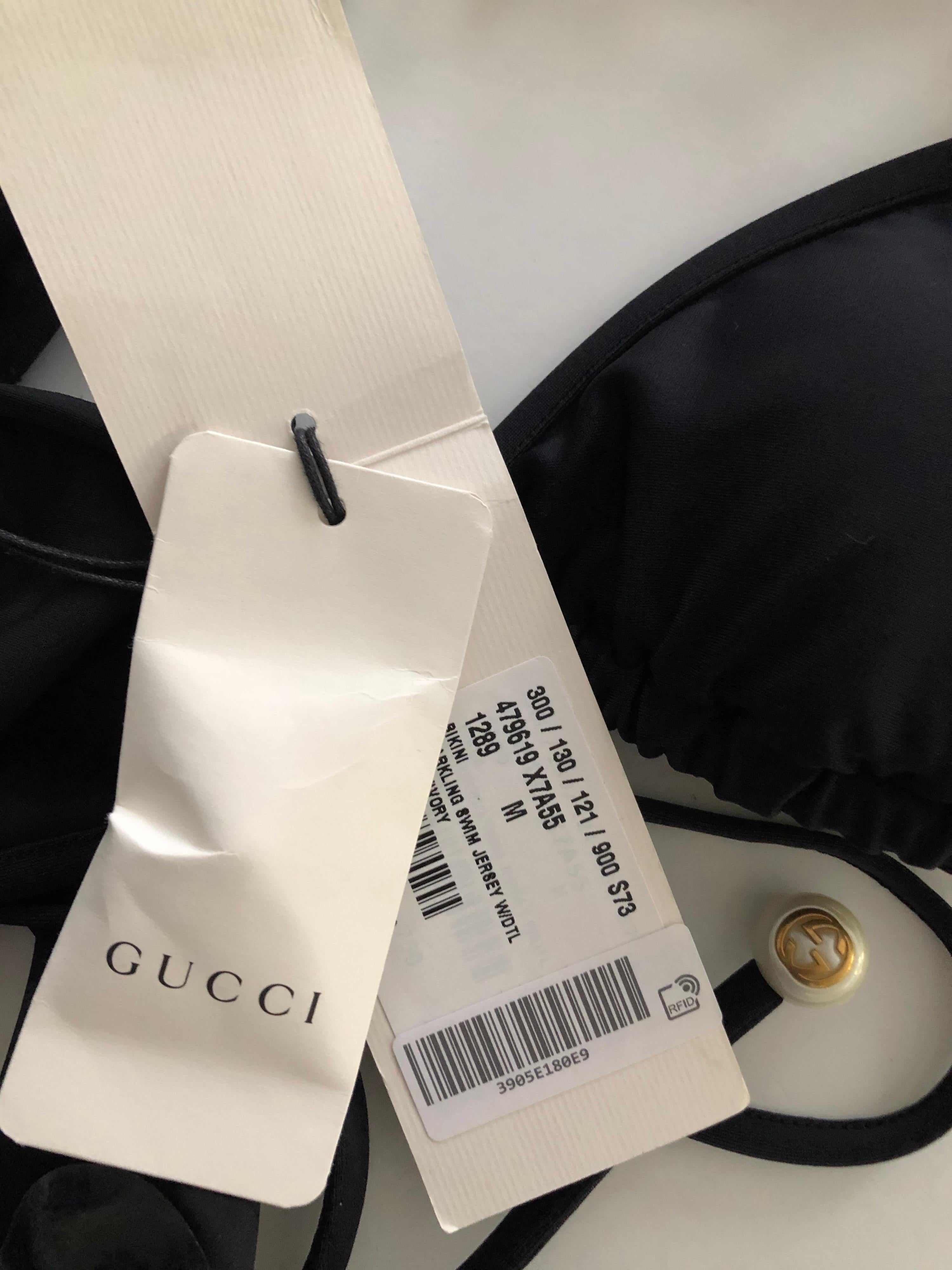 New Gucci Pearl Embellished GG Logo Black Two-Piece Bikini Set Swimwear 5