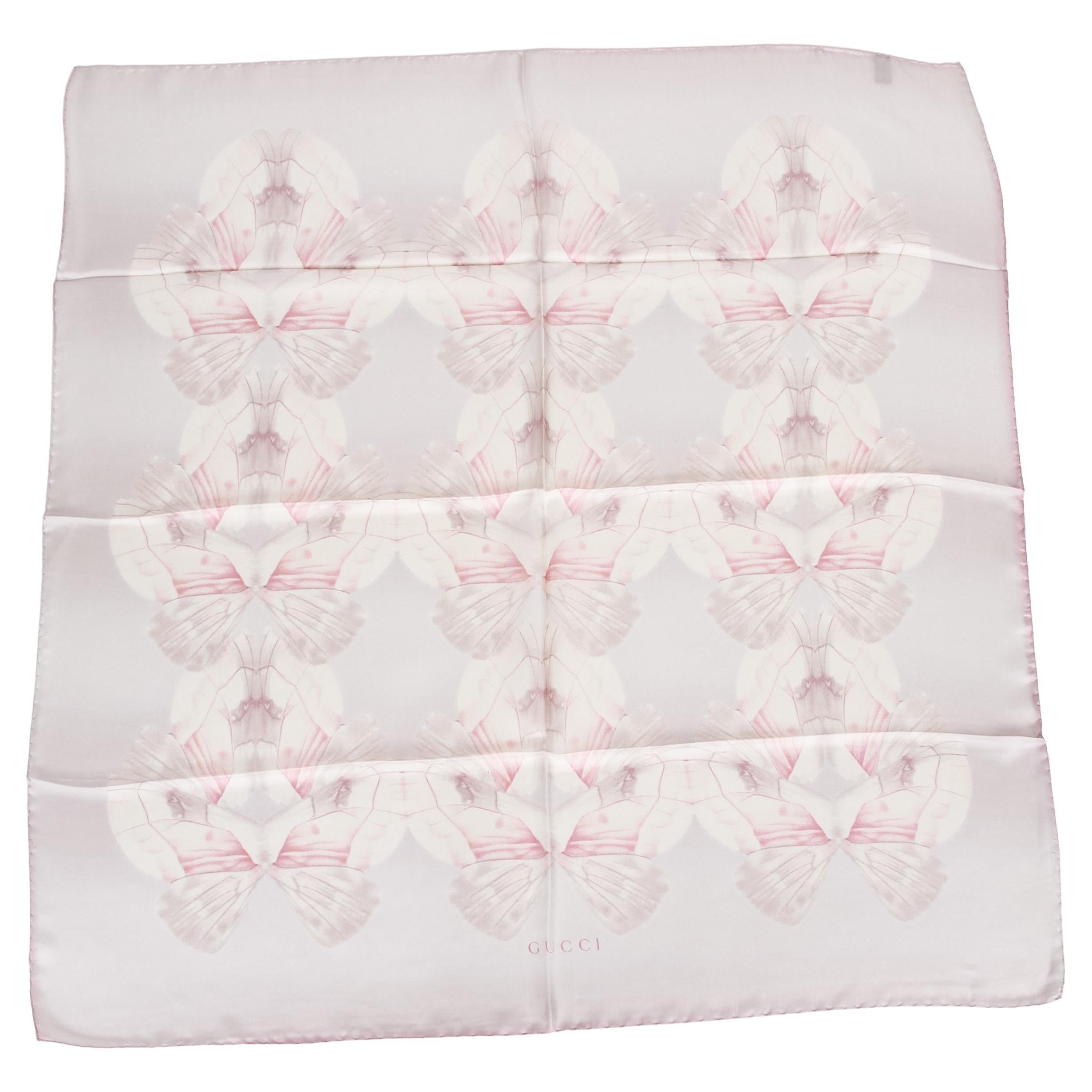 New Gucci Pink Butterflies Silk Scarf For Sale