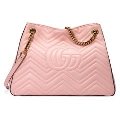 New GUCCI Pink GG Marmont Matelasse Leather Shoulder Bag