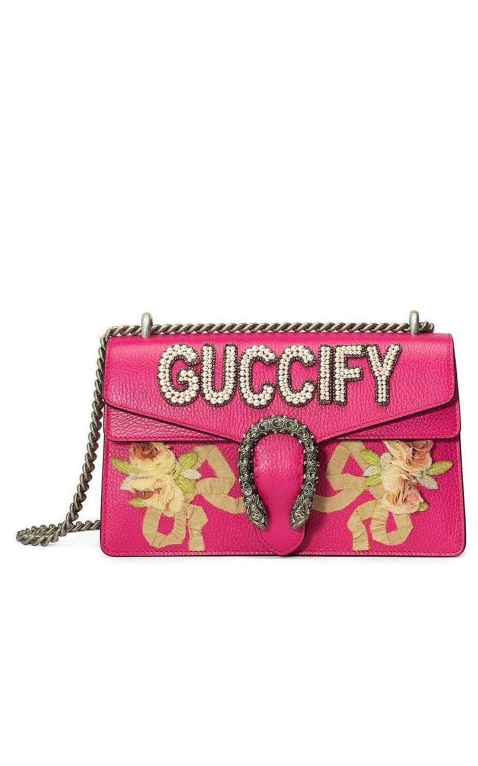 New Gucci Pink Leather Pearl Embellished Dionysus Shoulder Bag Collectible en vente 5