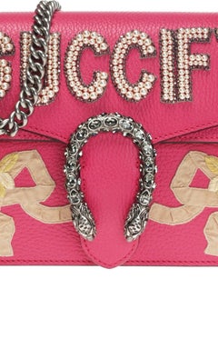 New Gucci Pink Leather Pearl Embellished Dionysus Shoulder Bag Collectible