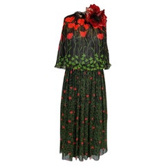 New Gucci Poppy Field Fil Coupé Silk Cape Dress IT40