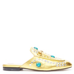 new GUCCI Princetown Limited gold rhinestone embellished loafer slipper EU38