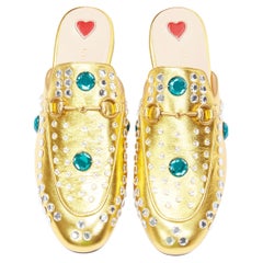 Used new GUCCI Princetown Limited gold rhinestone embellished loafer slipper EU38