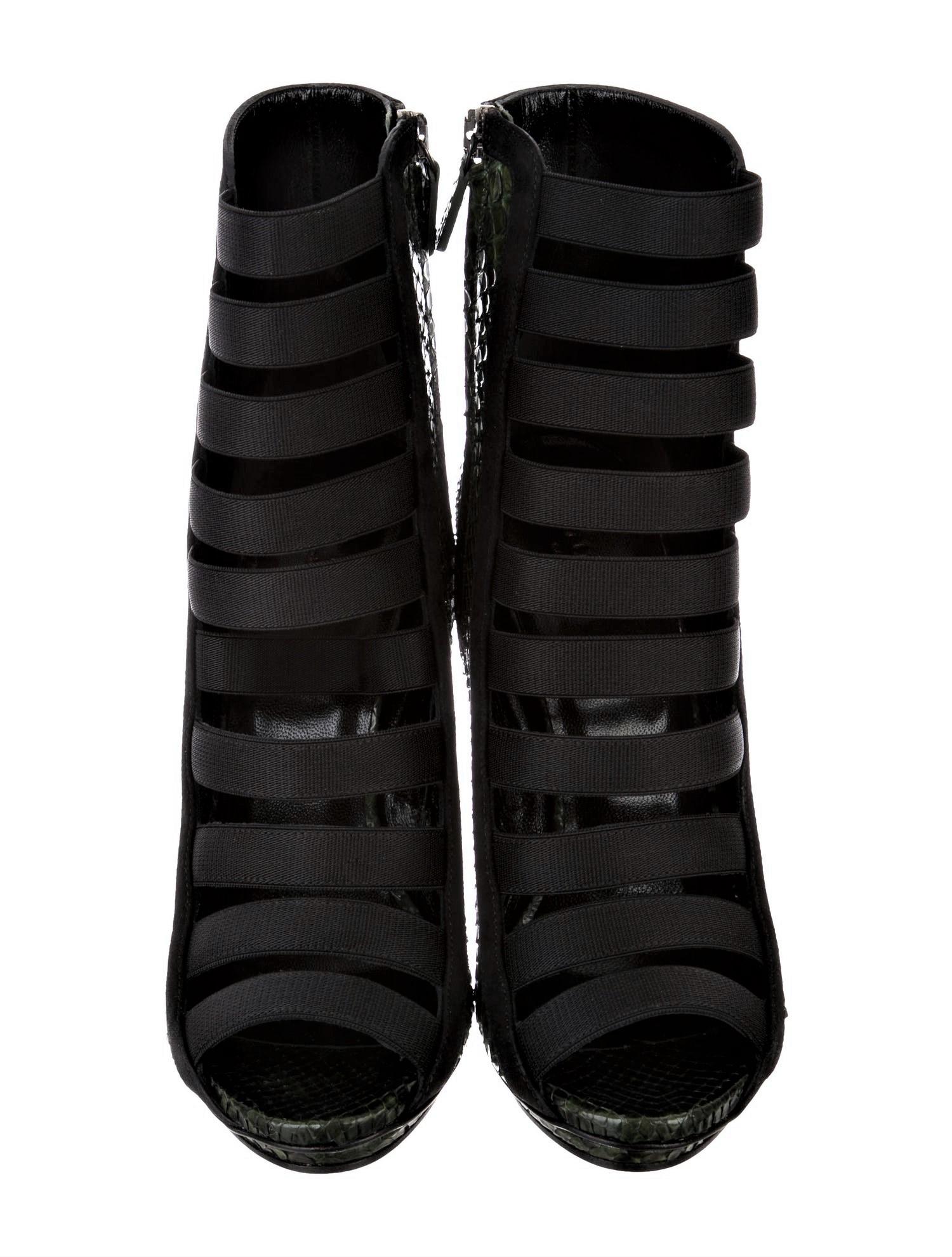 New Gucci Python Olympia S/S 2014 Runway Nicki Minaj Heels Booties Boots Sz 37.5 7