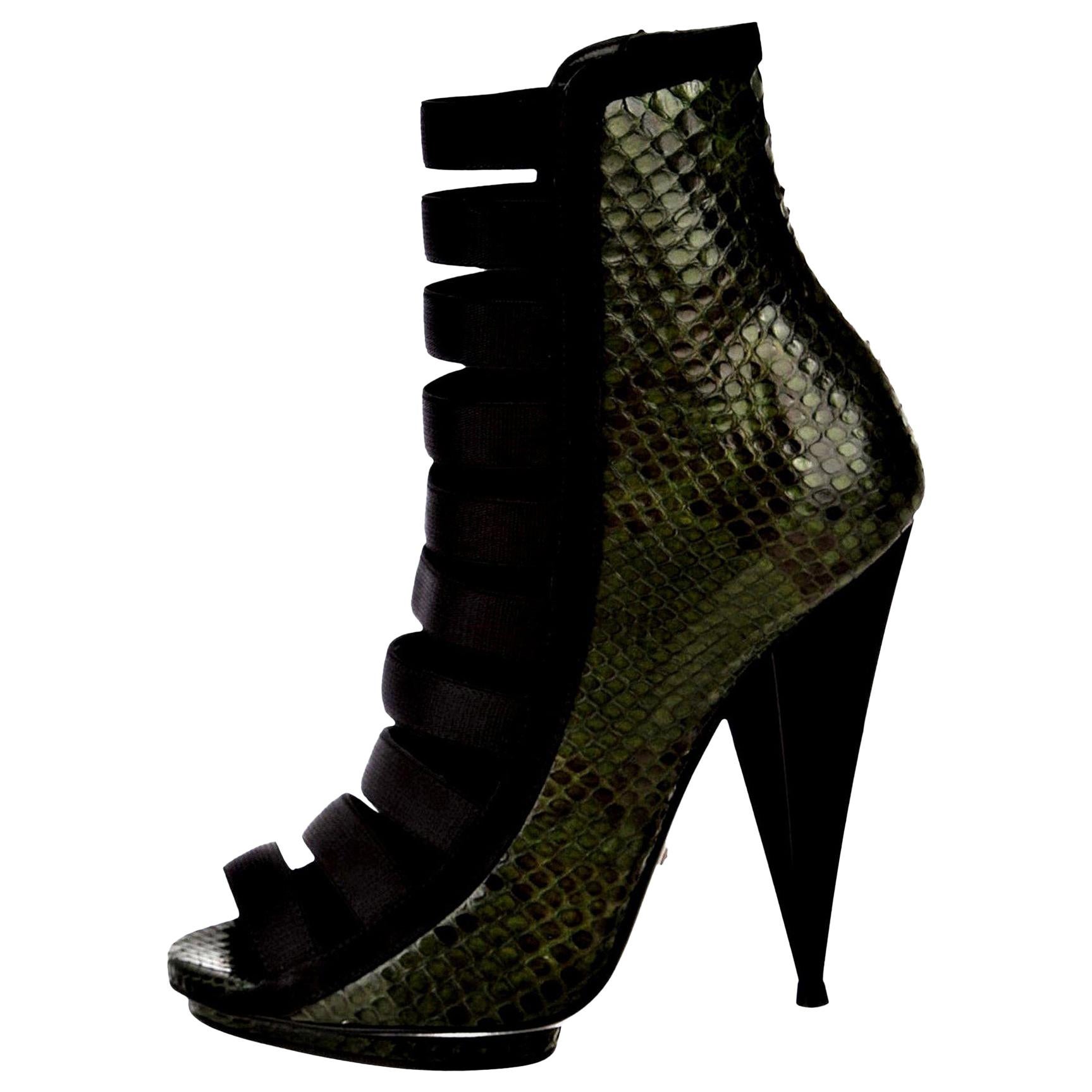 New Gucci Python Olympia S/S 2014 Runway Nicki Minaj Heels Booties Boots Sz 37.5