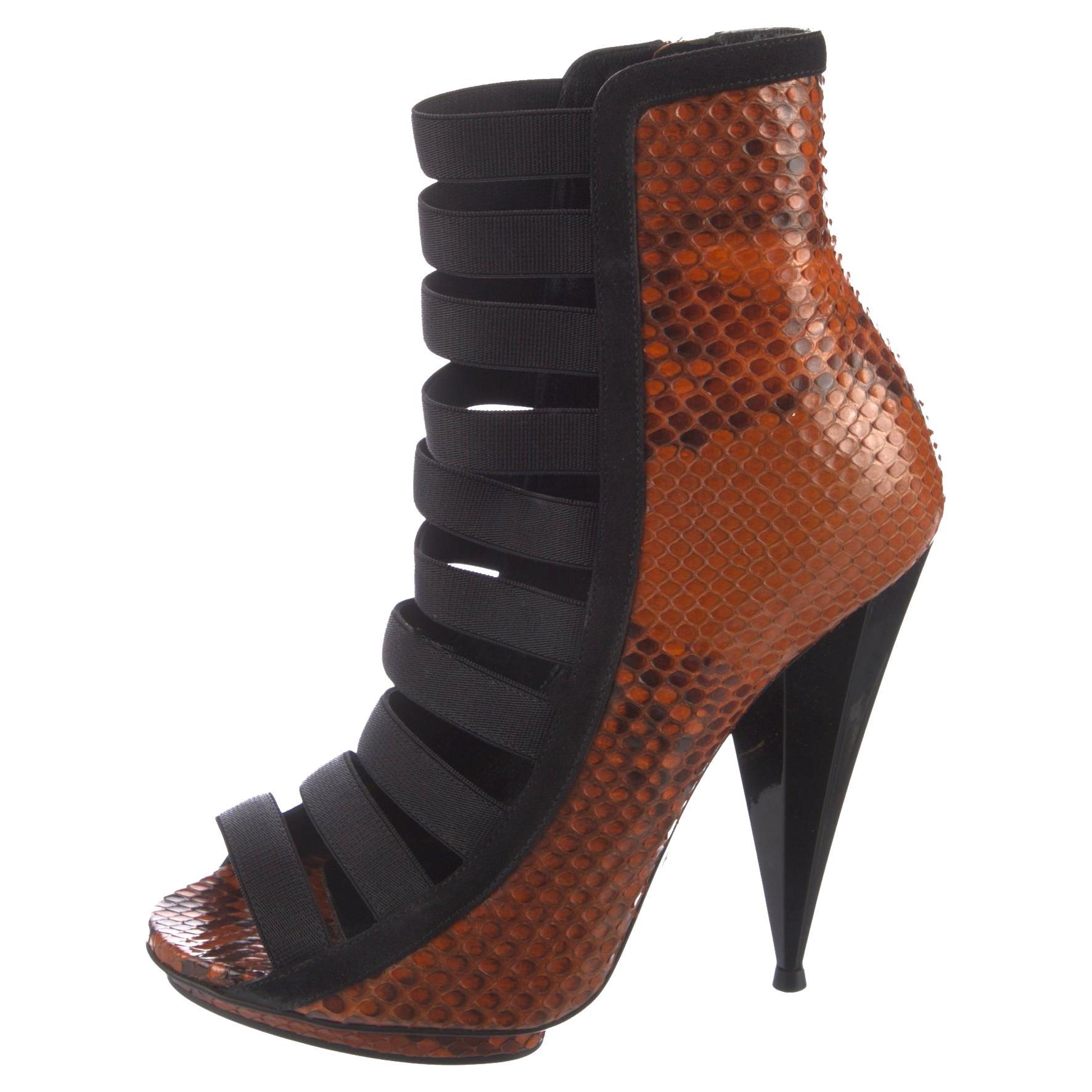 New Gucci Python Snakeskin 2014 Runway Nicki Minaj Heels Booties Boots Sz 37.5