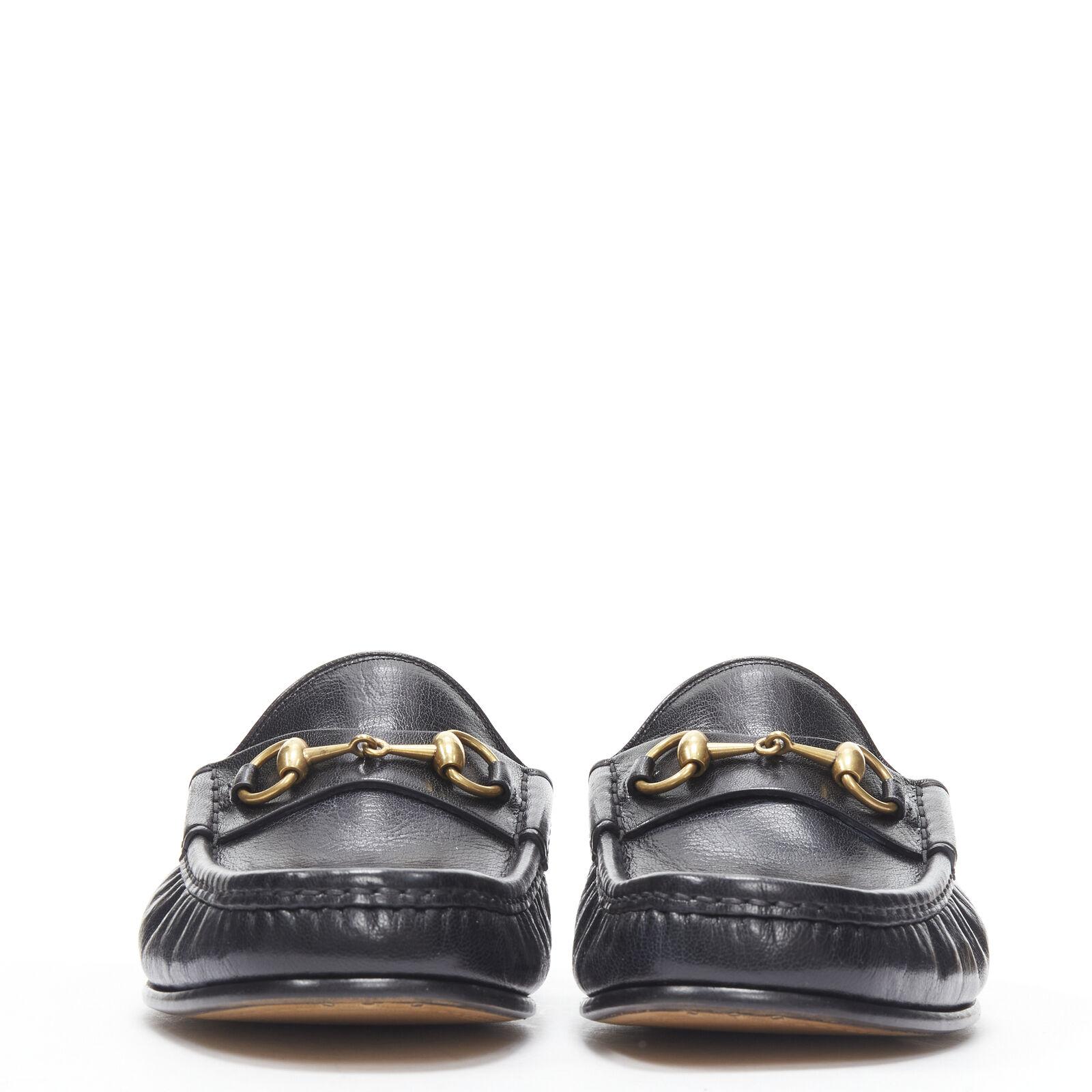 new GUCCI Quentin Nero black leather gold Horsebit slip on loafer EU9.5 EU42.5 In New Condition For Sale In Hong Kong, NT