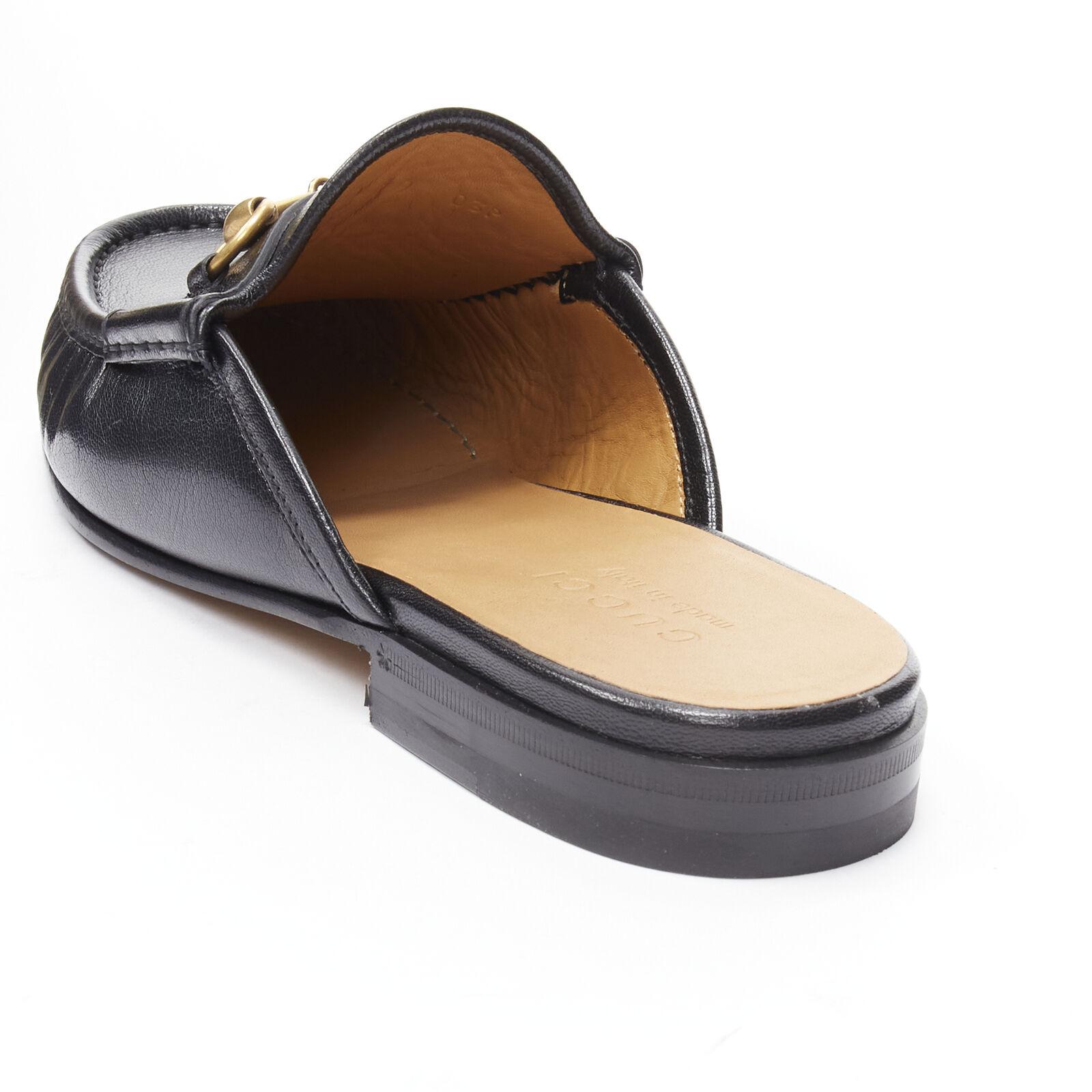 new GUCCI Quentin Nero black leather gold Horsebit slip on loafer EU9.5 EU42.5 For Sale 4