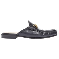 new GUCCI Quentin Nero black leather gold Horsebit slip on loafer EU9.5 EU42.5