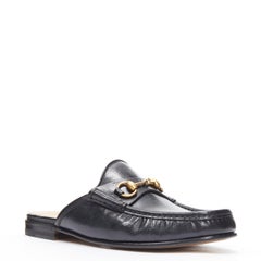 new Gucci Quentin Nero in pelle oro Horsebit slip on loafer UK11 US12 EU45