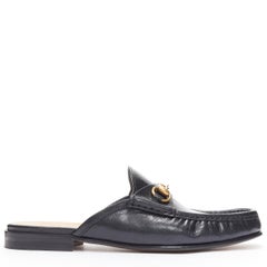 new Gucci Quentin Nero in pelle oro Horsebit slip on loafer UK11 US12 EU45