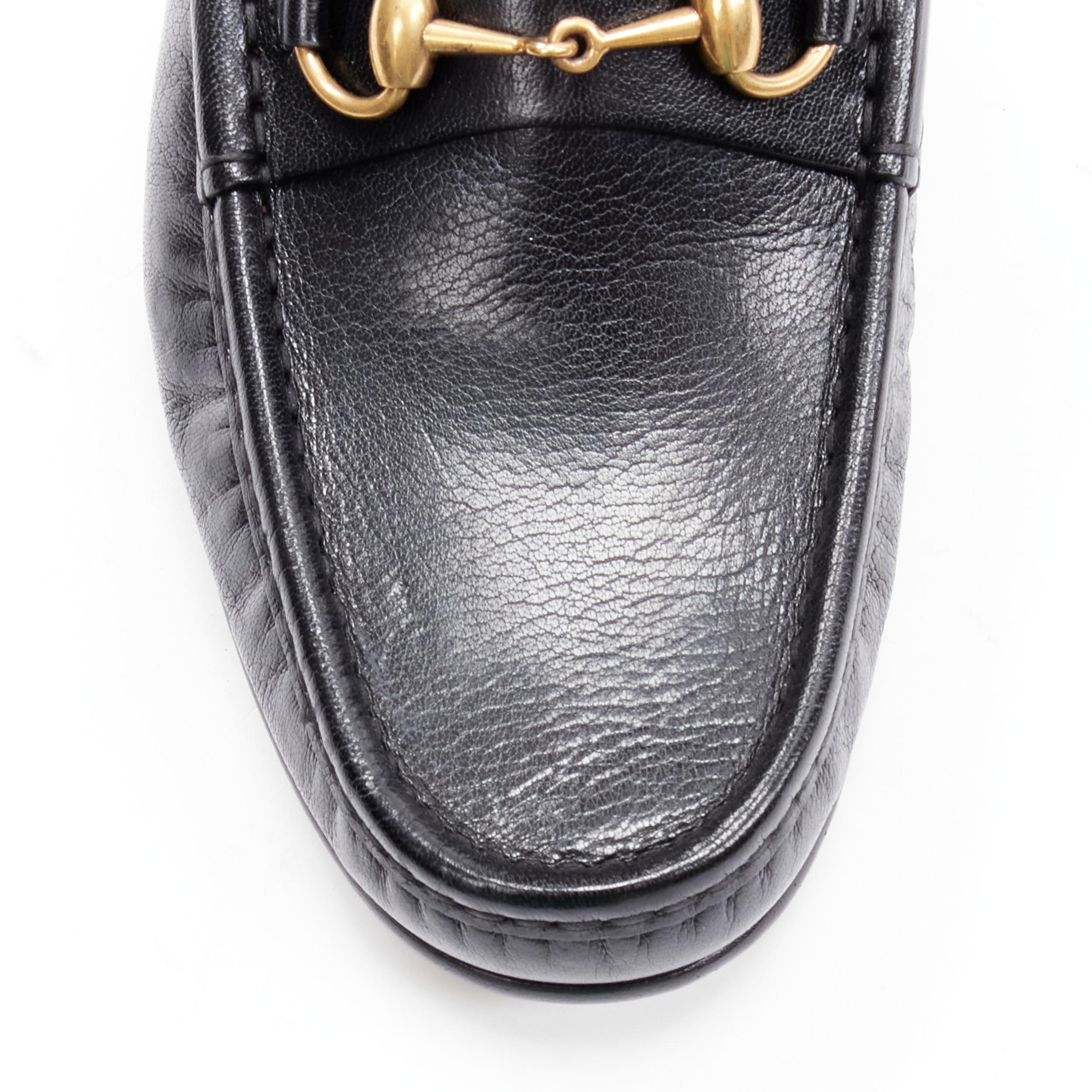 new GUCCI Quentin Nero black leather gold Horsebit slip on loafer UK8.5 US9.5  In New Condition In Hong Kong, NT