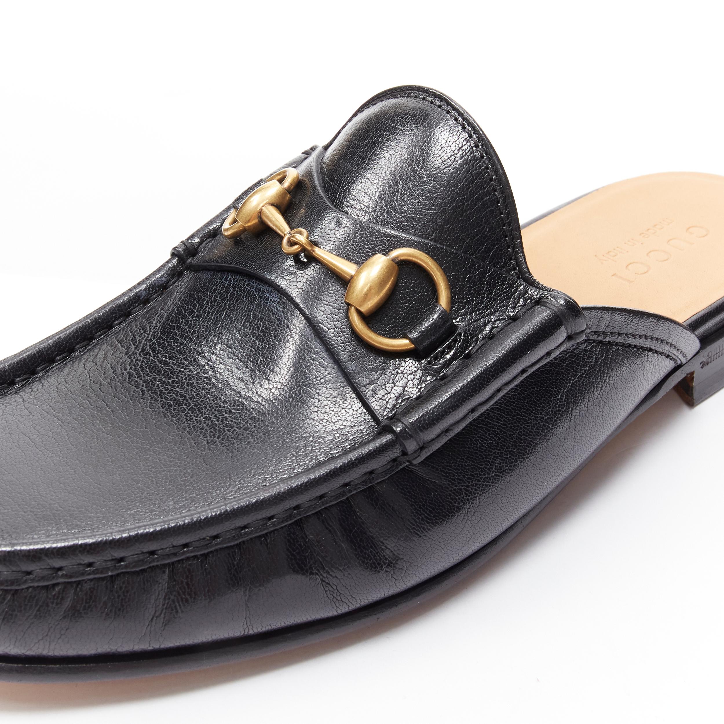 new GUCCI Quentin Nero black leather gold Horsebit slip on loafer UK8.5 US9.5  2