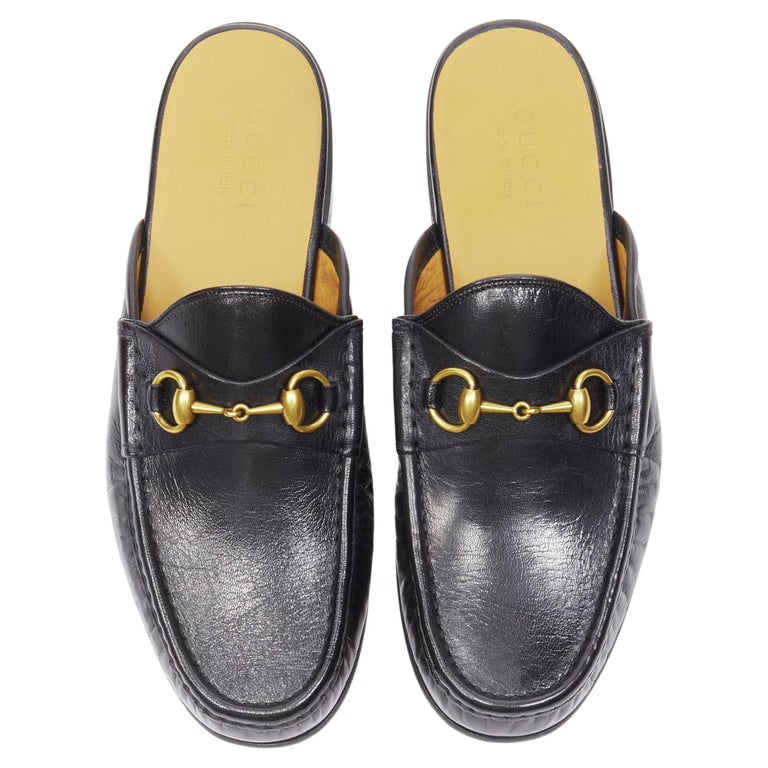 new GUCCI Quentin Nero black leather gold Horsebit slip on loafer UK9 US10  EU43 For Sale at 1stDibs