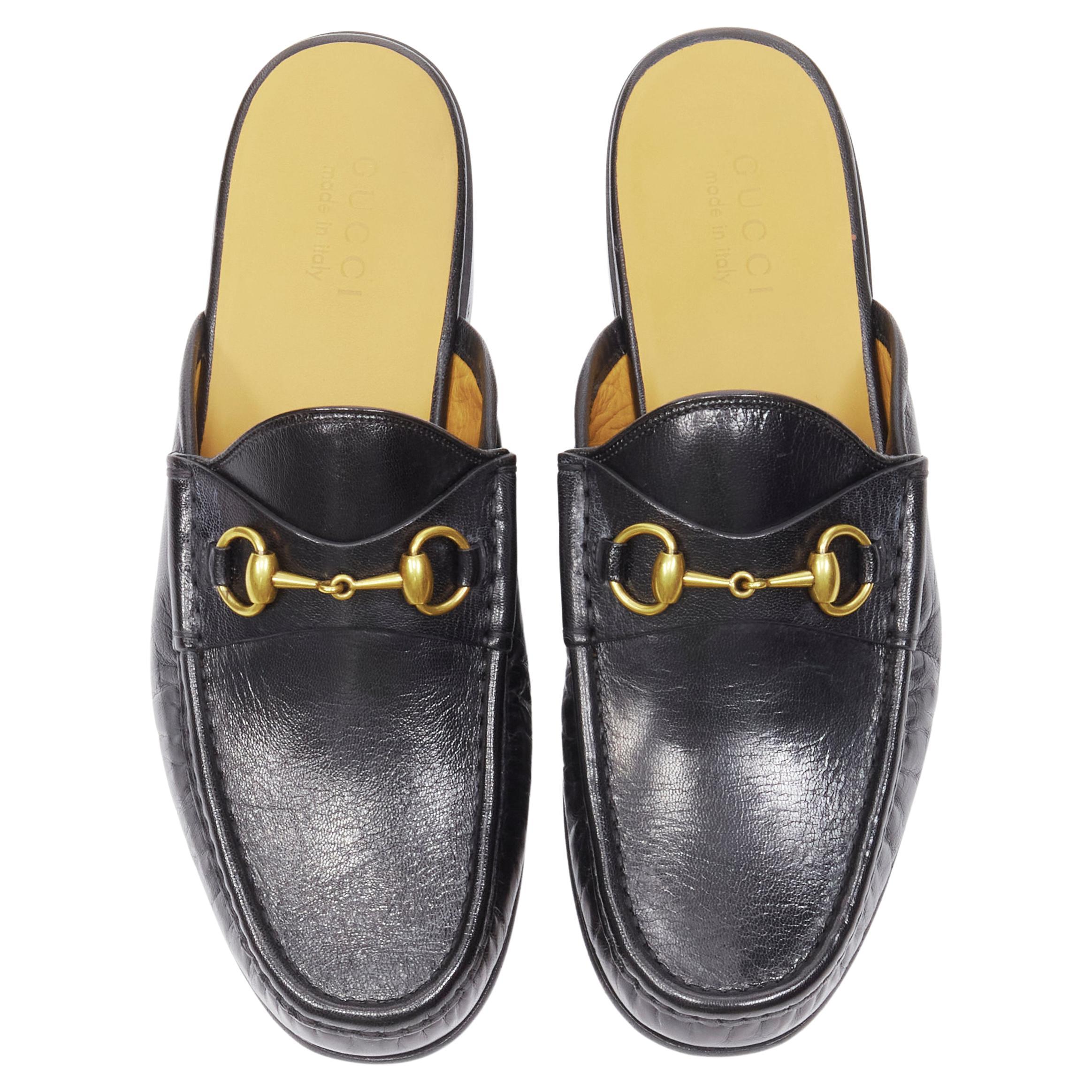 new GUCCI Quentin Nero black leather gold Horsebit slip on loafer UK8.5 US9.5 