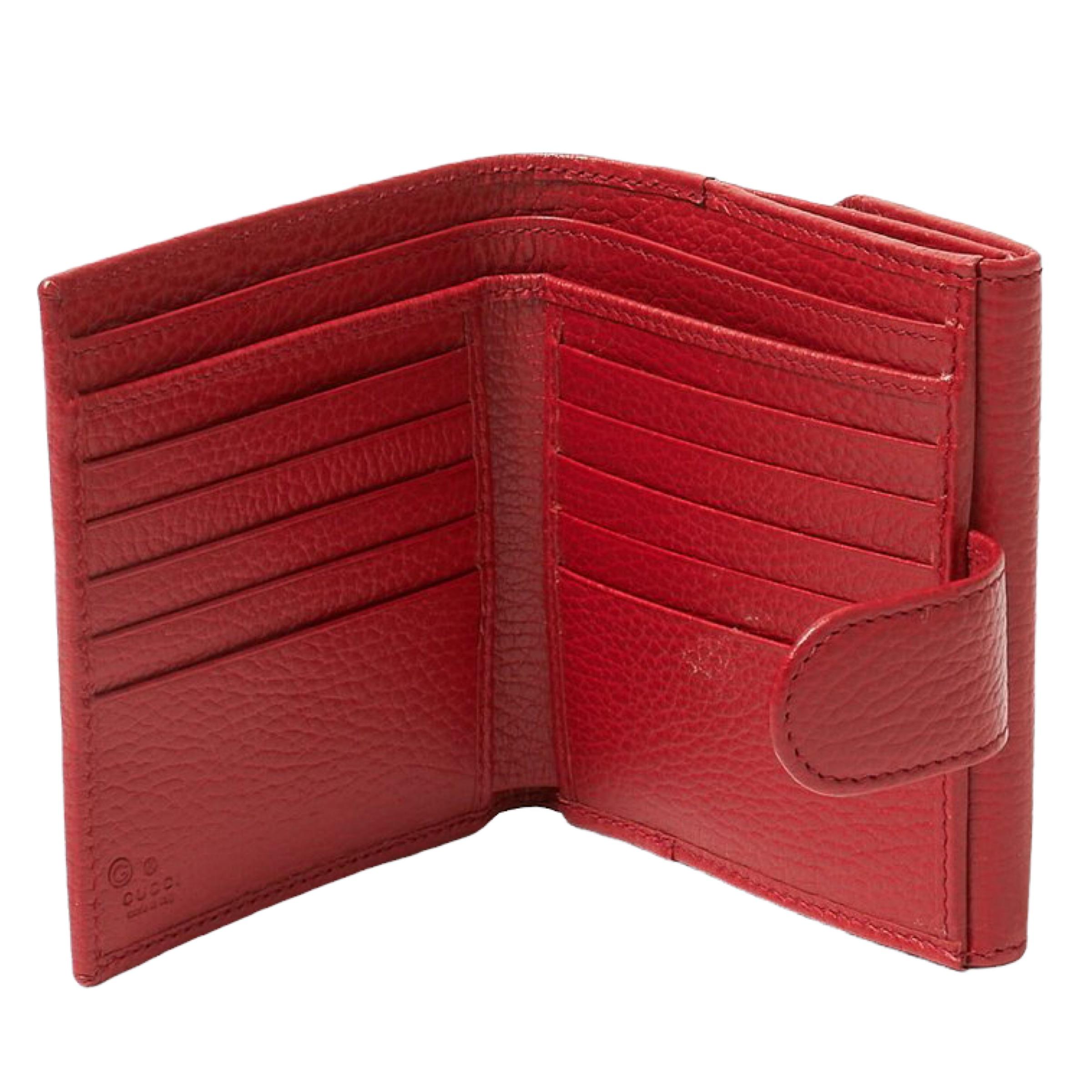 NEW Gucci Red Interlocking G Leather Bifold Wallet Card Case For Sale 4