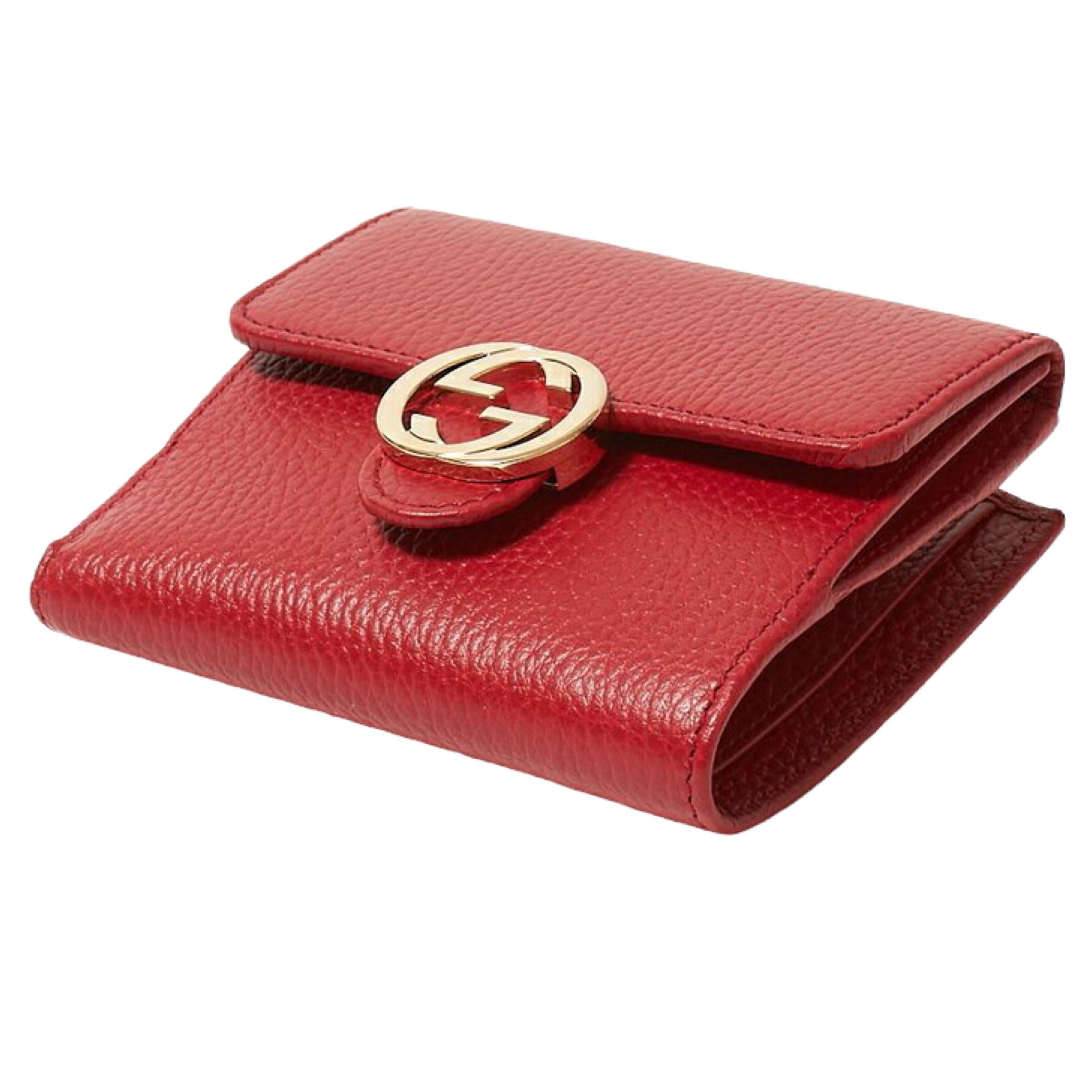 NEW Gucci Red Interlocking G Leather Bifold Wallet Card Case For Sale 2