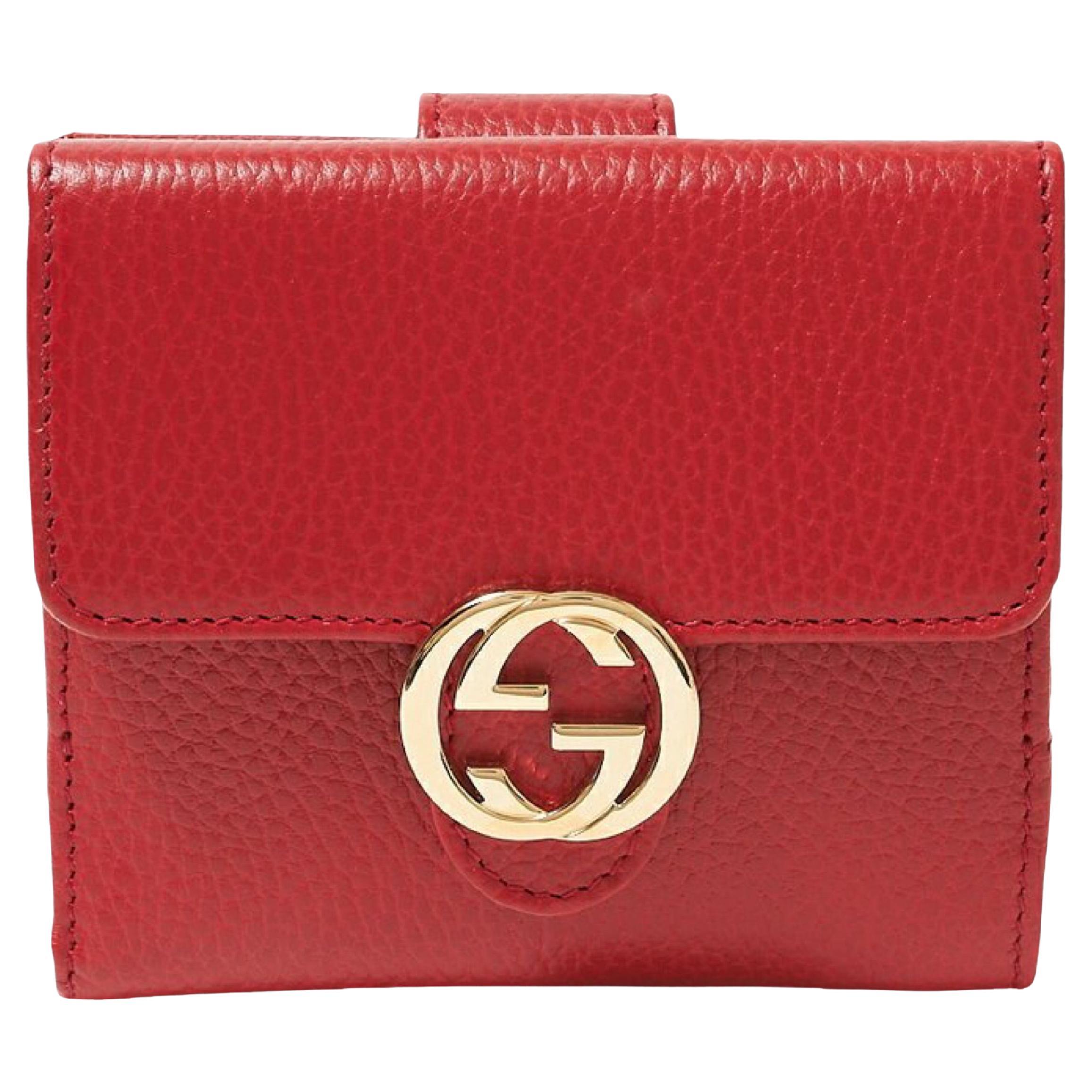 NEW Gucci Red Interlocking G Leather Bifold Wallet Card Case For Sale