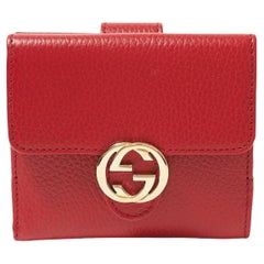 NEW Gucci Red Interlocking G Leather Bifold Wallet Card Case