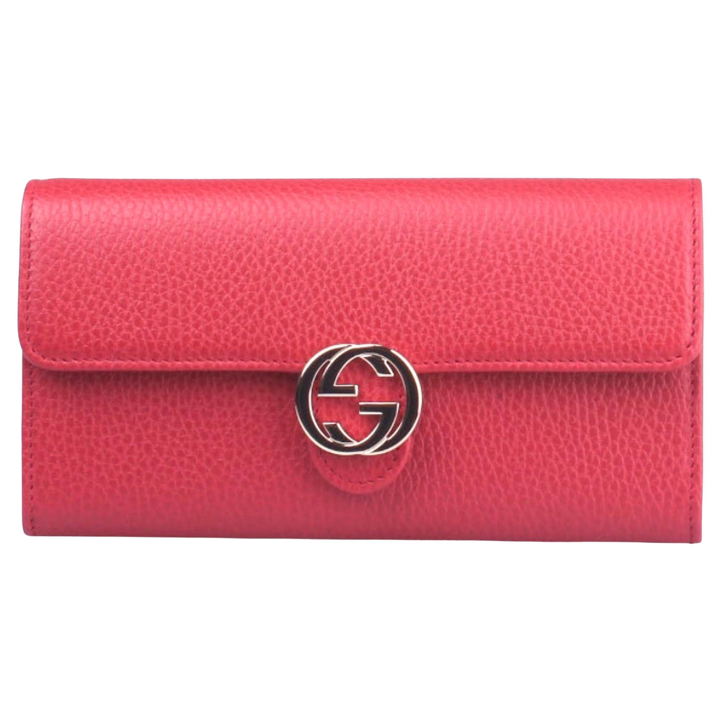 NEW Gucci Red Interlocking G Leather Long Wallet Clutch Bag For Sale