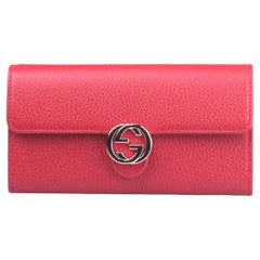 Used NEW Gucci Red Interlocking G Leather Long Wallet Clutch Bag