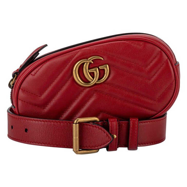 New Gucci Red Leather Logo Fanny Pack Belt Bag with Box For Sale at 1stDibs